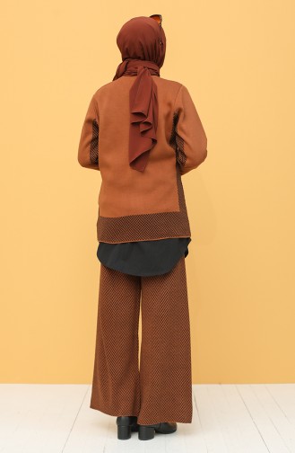 Triko Kazak Pantolon İkili Takım 5115-01 Kahverengi