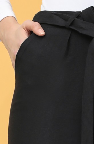 Belted Linen Straight Leg Pants 2020-01 Black 2020-01
