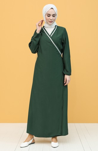 Side Tie Patterned Prayer Dress 1001c-01 Emerald Green 1001C-01