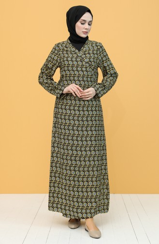 Side Tie Patterned Prayer Dress 1002-02 Yellow 1002-02