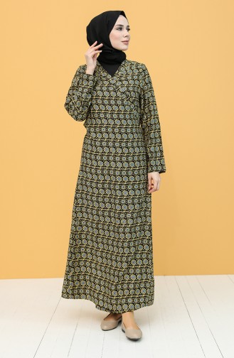 Side Tie Patterned Prayer Dress 1002-02 Yellow 1002-02