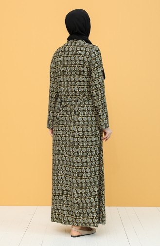 Side Tie Patterned Prayer Dress 1002-02 Yellow 1002-02