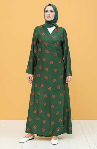 Yandan Bağlamalı Desenli Namaz Elbisesi 1002A-02 Haki