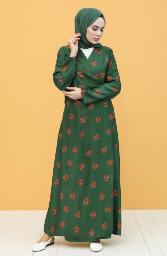 Yandan Bağlamalı Desenli Namaz Elbisesi 1002A-02 Haki