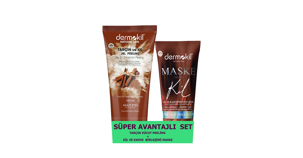Dermokil Tarçın Jel Vücut Peeling 200Ml Kil Kahveli Maske 75Ml 2Li