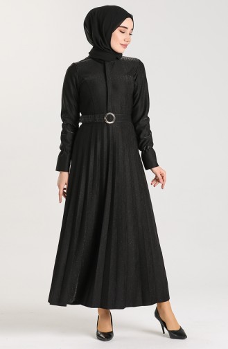 Belted Silvery Dress 5230-01 Black 5230-01