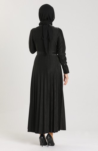 Kuşaklı Simli Elbise 5230-01 Siyah