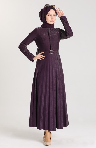 Belted Silvery Dress 5230-03 Purple 5230-03