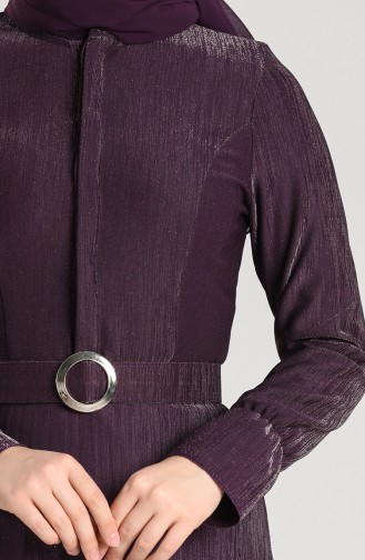 Belted Silvery Dress 5230-03 Purple 5230-03