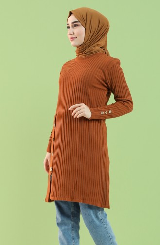 Knitwear Button Detailed Tunic 55225-04 Tobacco 55225-04