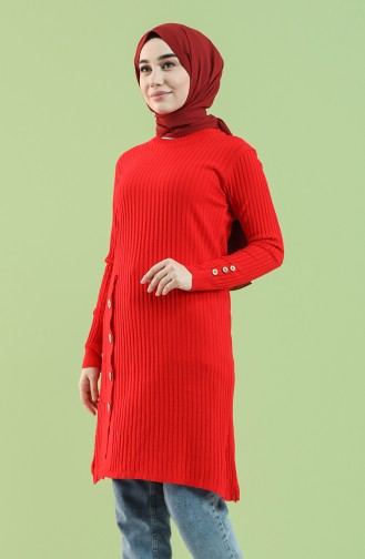 Knitwear Button Detailed Tunic 55225-05 Red 55225-05