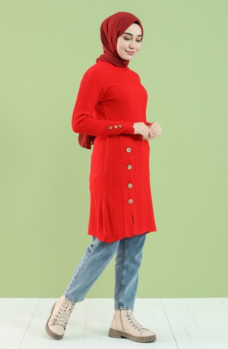 Knitwear Button Detailed Tunic 55225-05 Red 55225-05