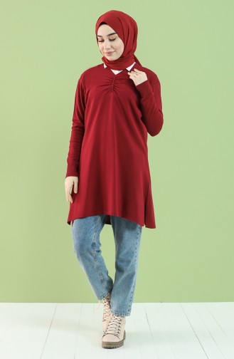 Knitwear Tunic with Gathered Front 55234-02 Claret Red 55234-02
