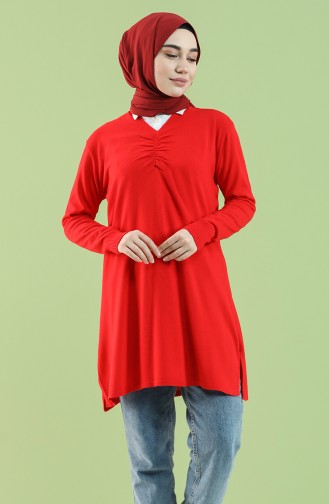 Knitwear Tunic with Gathered Front 55234-05 Red 55234-05