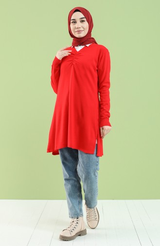 Knitwear Tunic with Gathered Front 55234-05 Red 55234-05