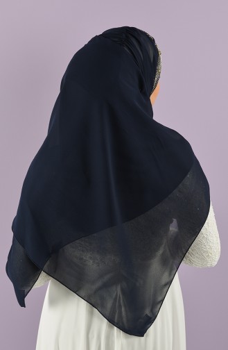 Kristal Taşlı Şifon Şal 9016-08 Lacivert