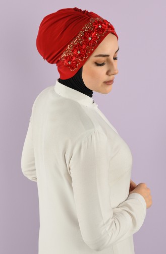 Taşlı Kurdele Bone 9019-09 Kırmızı