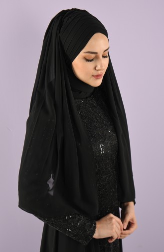 Önden Yedi Drape Büzgülü Duvak 006-02 Siyah