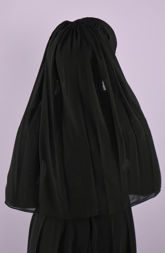 Önden Yedi Drape Büzgülü Duvak 006-02 Siyah