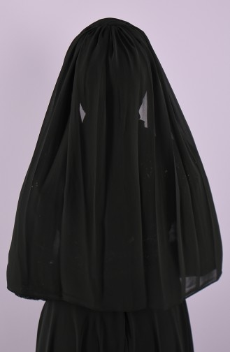 Önden Yedi Drape Büzgülü Duvak 006-02 Siyah