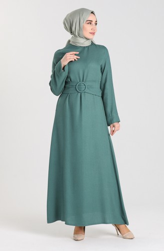 Boğazlı Elbise 20920-04 Yeşil