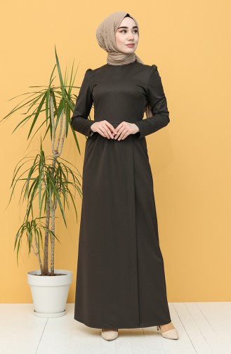 Brown Hijab Evening Dress 3244-04