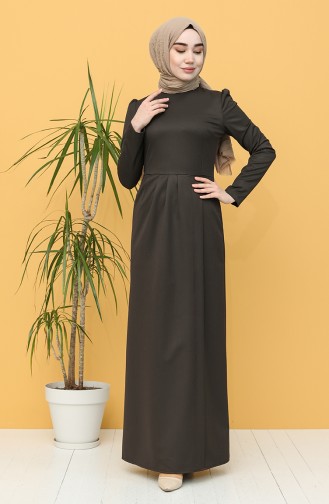 Pile Detaylı Elbise 3244-04 Kahverengi