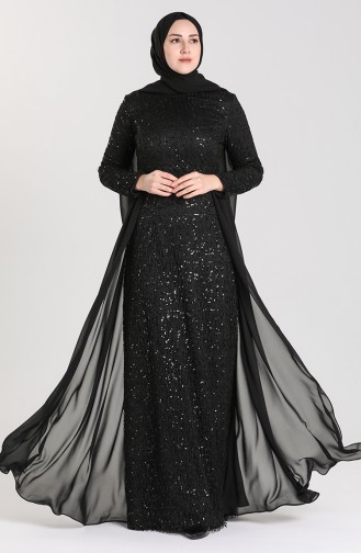 Black Hijab Evening Dress 4855-04