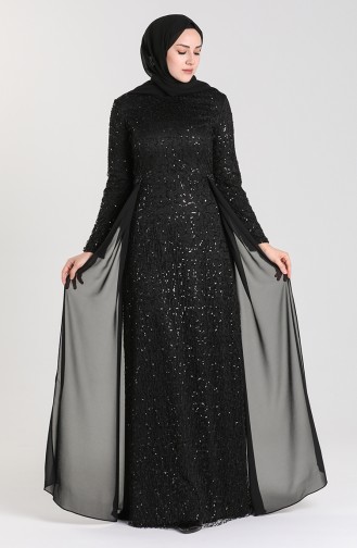 Black Hijab Evening Dress 4855-04