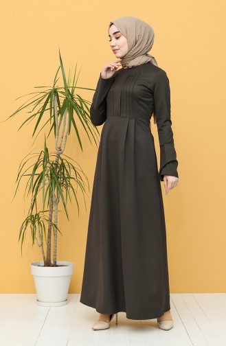 Nervürlü Ve Pile Detaylı Elbise 3251-01 Kahverengi