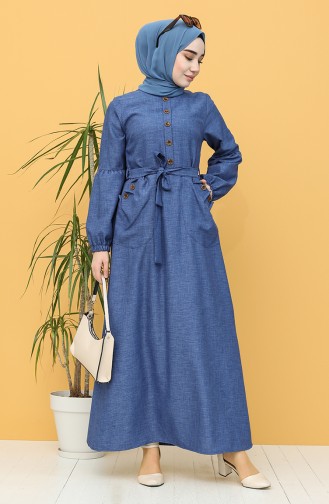 Navy Blue Hijab Dress 21Y8236-02