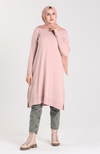 Düz Triko Tunik 4229-05 Pudra