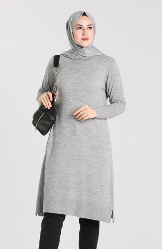 Düz Triko Tunik 4229-07 Gri