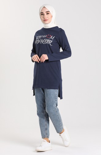 Baskılı Tunik 3243-07 Açık Lacivert