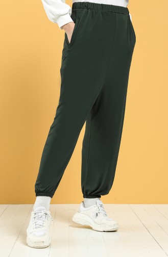 Büyük Beden Beli Lastikli Şalvar Pantolon 3320-04 Koyu Yeşil