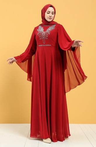 Claret Red Hijab Evening Dress 2058-13