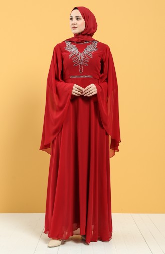 Weinrot Hijab-Abendkleider 2052-14