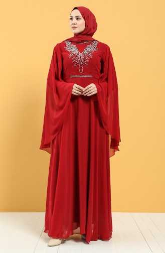 Claret Red Hijab Evening Dress 2058-13