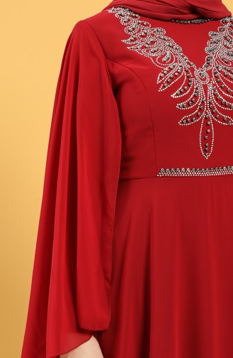 Claret Red Hijab Evening Dress 2058-13