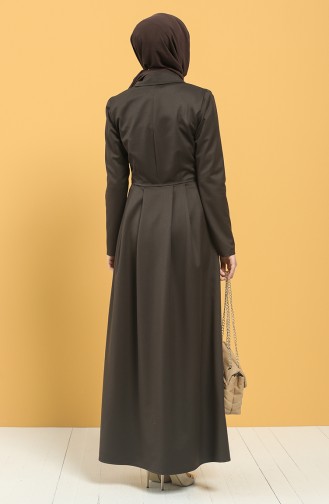 Kruvaze Yaka Pileli Elbise 3245-01 Kahverengi