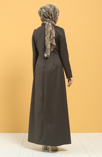 Fermuarlı Klasik Elbise 3248-01 Kahverengi