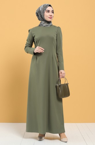 Fermuarlı Klasik Elbise 3248-05 Haki