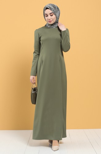Fermuarlı Klasik Elbise 3248-05 Haki
