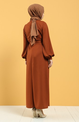 Kuşaklı Krep Elbise 5304-01 Taba