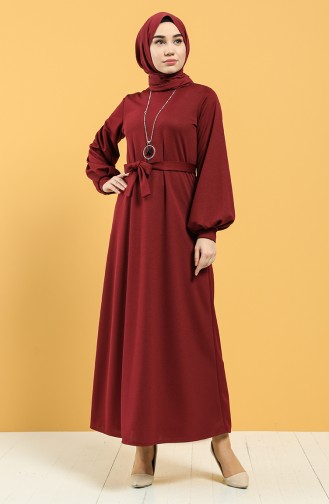 Claret Red Hijab Dress 5304-03