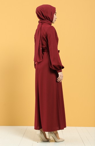 Claret Red Hijab Dress 5304-03