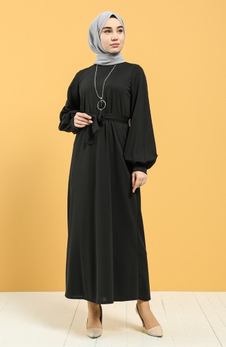 Kuşaklı Krep Elbise 5304-05 Siyah