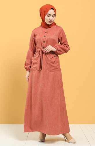 Brick Red Hijab Dress 21Y8236-04