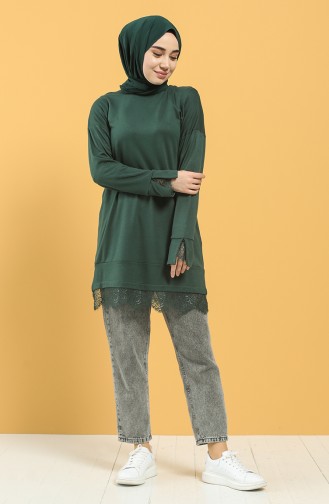 Dantelli Tunik 8309-04 Zümrüt Yeşili