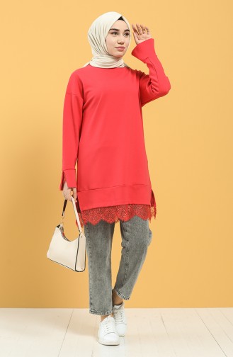 Dantelli Tunik 8309-05 Mercan